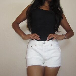 Levi 501 off white Distressed Shorts